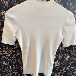 Theory White Ribbed Short Sleeve Top